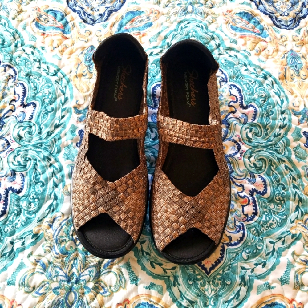 Skechers Memory Foam Wedge Peep Toe Shoes